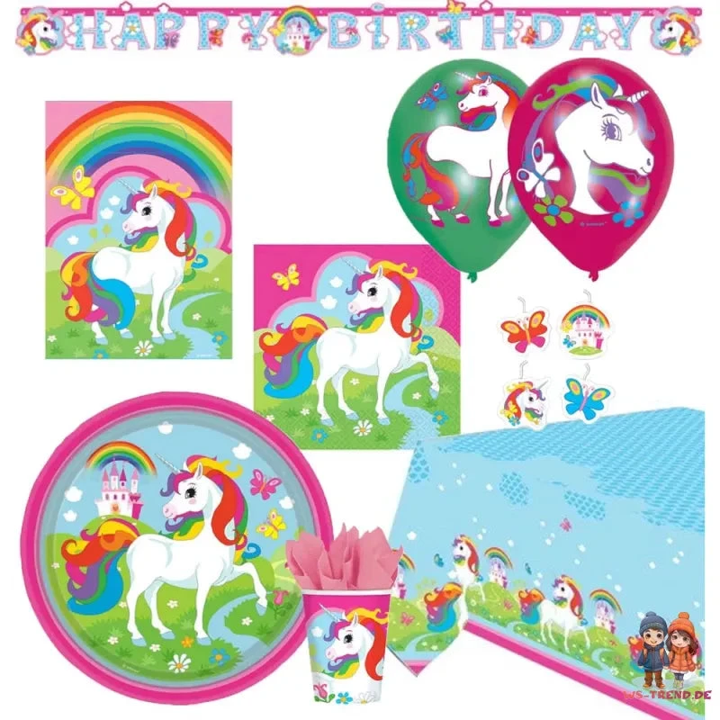 Süßes Einhorn Geburtstag Deko Set 56 Tlg. Geschirr Kinder Partyset Tischdecke 4 Süßes Einhorn Geburtstag Deko Set 56 Tlg. Geschirr Kinder Partyset Tischdecke – Bild 2