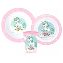 Stor Einhorn Unicorn Kinder Geschirr-Set 3 Tlg Becher Teller Schüssel