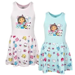 Gabbys Dollhouse Kinder Mädchen Kurzarm Kleid Sommerkleid