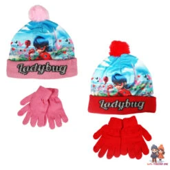 Miraculous Ladybug Kinder 2tlg Set Herbst Wintermütze Bommelmütze Handschuhe