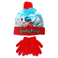 Miraculous Ladybug Kinder 2tlg Set Herbst Wintermütze Bommelmütze Handschuhe -Bekleidung Peripherie lb mutz 01e