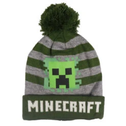 Minecraft Gamer Creeper Kinder Wintermütze Mütze Bommelmütze