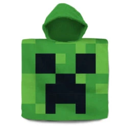 Minecraft Gamer Creeper Kinder Poncho Badeponcho 100% Baumwolle