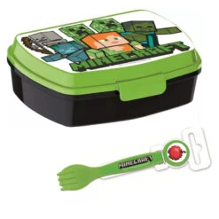 Minecraft Set Lunchbox Black Mit Kunststoff Gabel Und Messer