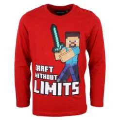 Minecraft Steve Red Gamer Kinder Langarm Shirt