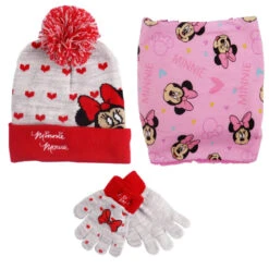 Disney Minnie Maus Set Kinder Herbst Wintermütze Snood Plus Handschuhe