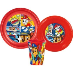 Paw Patrol Chase Marshall Kinder Geschirr-Set 3 Teilig Becher Teller Schüssel