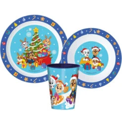 Paw Patrol Weihnachten Kinder Geschirr-Set 3 Teilig Becher Teller Schüssel