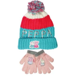 Peppa Wutz Pig Kinder Wintermütze Mütze Bommelmütze Plus Handschuhe