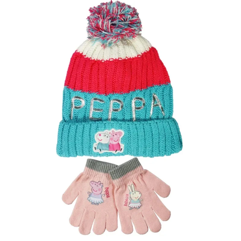 Peppa Wutz Pig Kinder Wintermütze Mütze Bommelmütze Plus Handschuhe 3 Peppa Wutz Pig Kinder Wintermütze Mütze Bommelmütze Plus Handschuhe