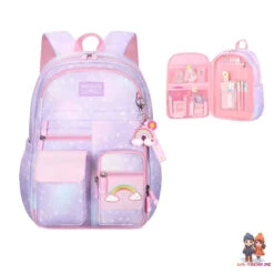 Regenbogen Rainbow Mädchen Rucksack Backpack Tasche Schultasche Lila -Bekleidung Peripherie plecak rainbow sweet szkolny uniwersalny z brelokiem kieszonki pl161 2