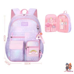 Regenbogen Rainbow Mädchen Rucksack Backpack Tasche Schultasche Lila -Bekleidung Peripherie plecak rainbow sweet szkolny uniwersalny z brelokiem kieszonki pl161 7