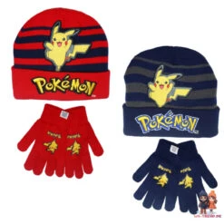 Pokemon Pikachu Jungen Herbst Wintermütze Plus Handschuhe Gr. 54/56