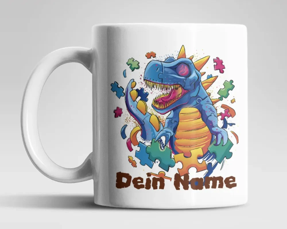 T-Rex Puzzle Tasse Mit Wunschnamen 3 T-Rex Puzzle Tasse Mit Wunschnamen