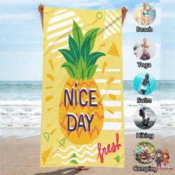 Nice Day Fresh Ananas Mikrofaser Badetuch Strandtuch XXL 70x150 Cm -Bekleidung Peripherie recznik plazowy prostokatny nice day 150x70 rec54wz4 2