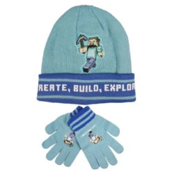 Minecraft Gamer Steve Kinder 2tlg Set Wintermütze Mütze Plus Handschuhe