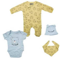 Teddybär Baby 4 Tlg Set Body Strampler Lätzchen Mütze
