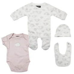 Wölkchen Baby 4 Tlg Set Body Strampler Lätzchen Mütze